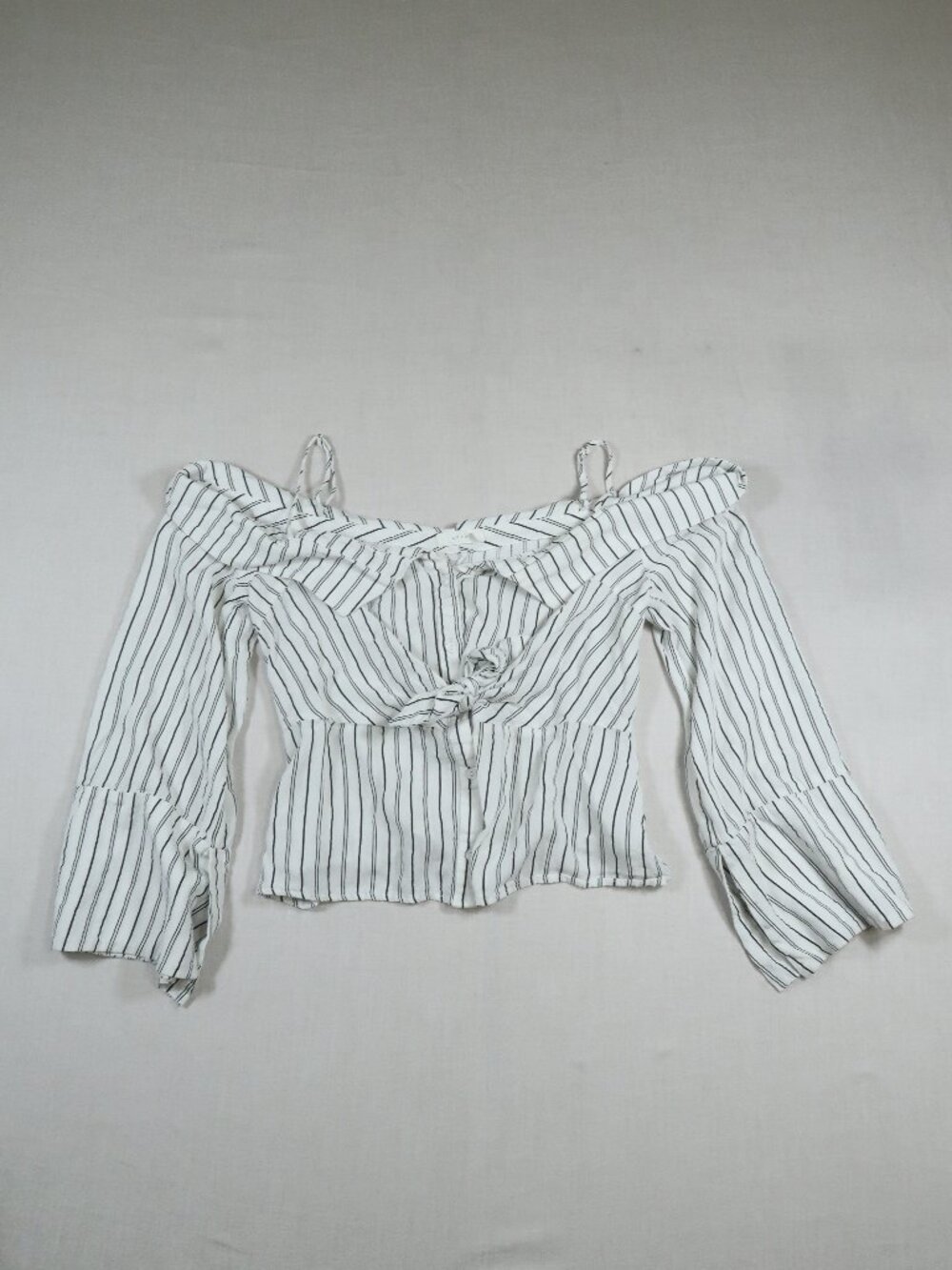 Lush Striped Off Shoulder Tie Front Crop Top Size L Coastal Euro Summer